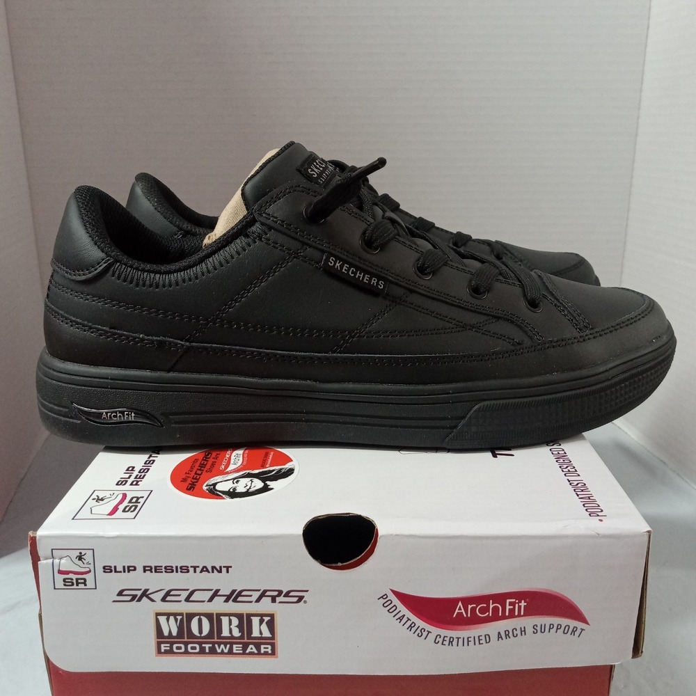 Skechers Arch Fit Arcade Black Women's Slip Resistant No Tie Slip On Size 10